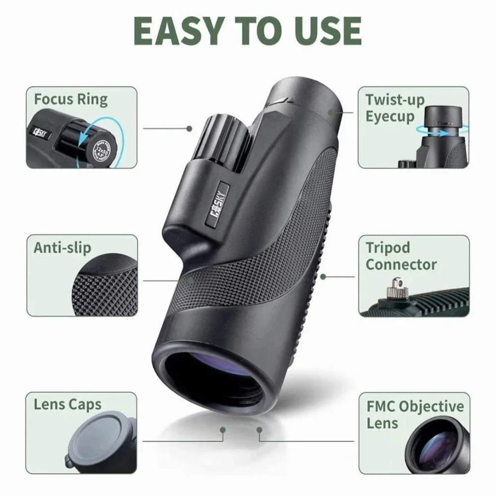 Gosky Titan 12X50 Monocular Telescope with Smartphone Holder - Waterproof Black